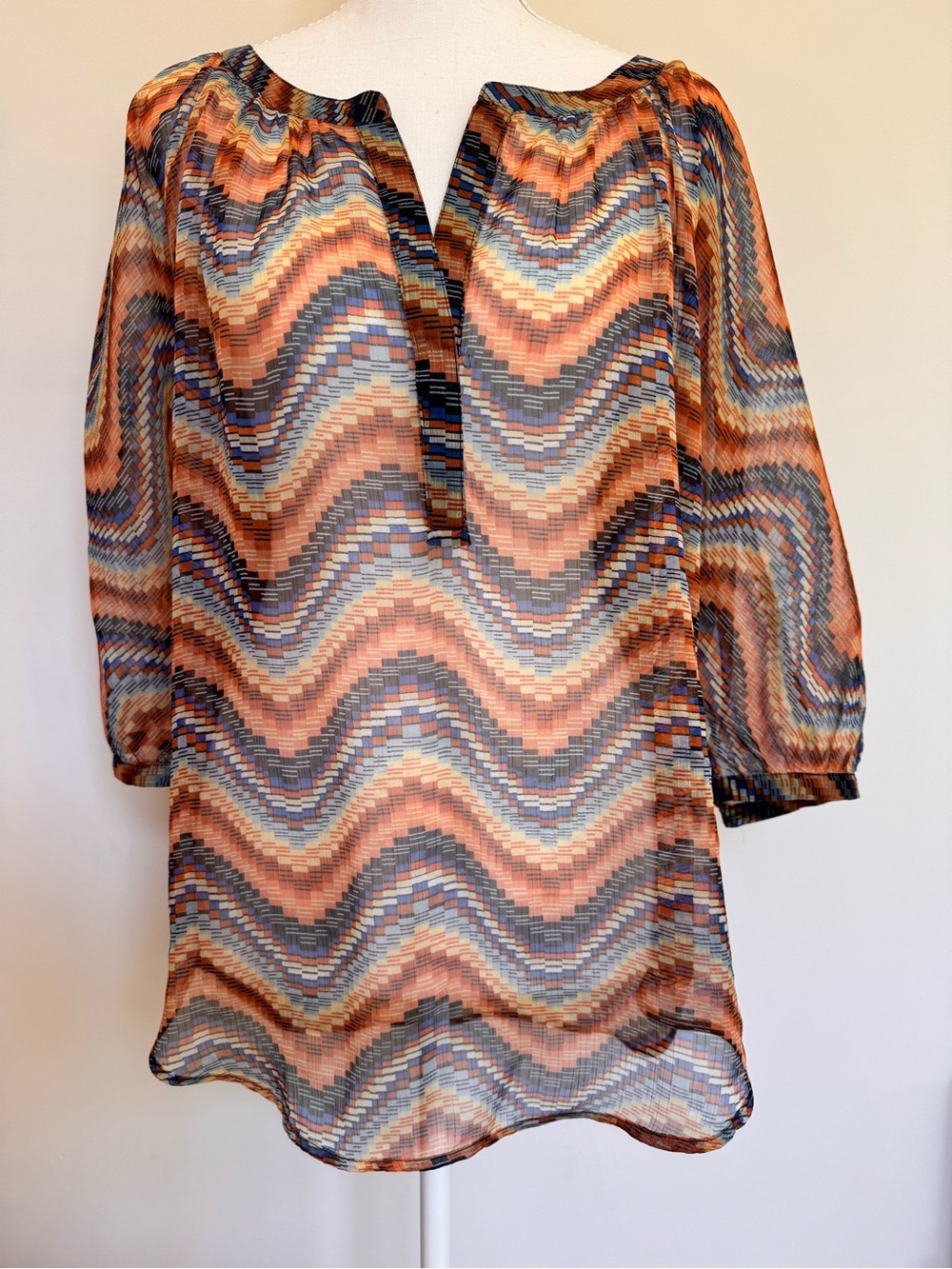 Daniel Rainn Multicolor Wavy Chevron Sheer Tunic